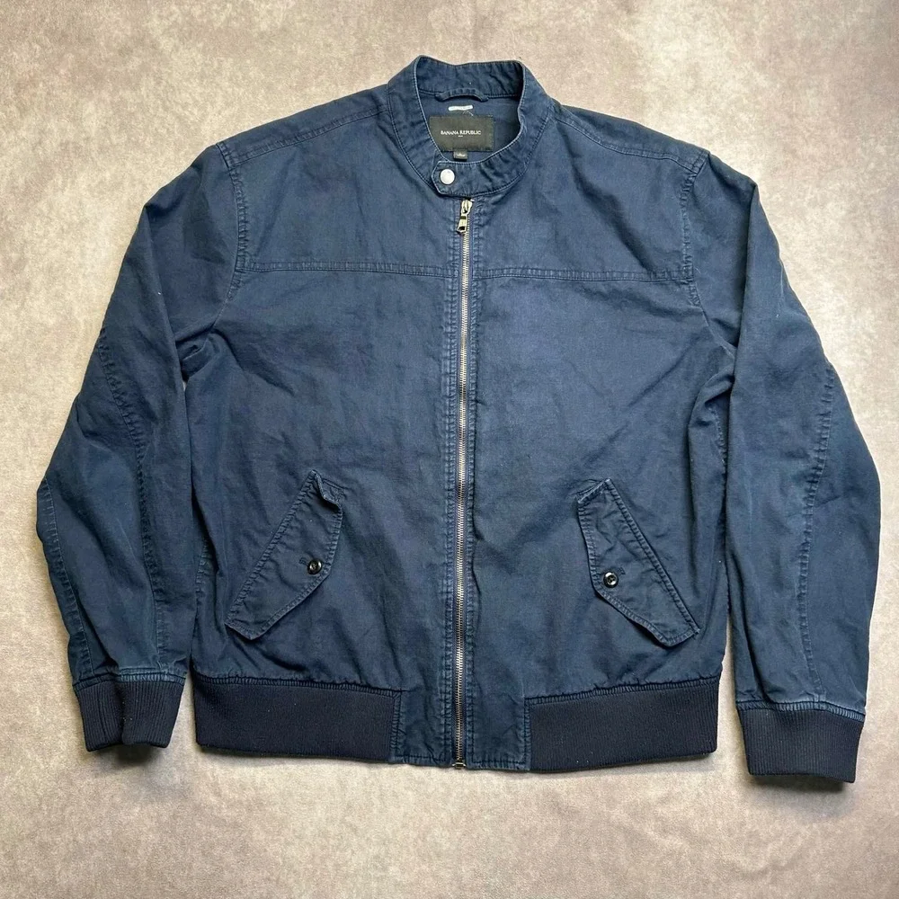 Banana Republic Mens Navy Blue Linen Cotton Harrington Bomber Jacket Large